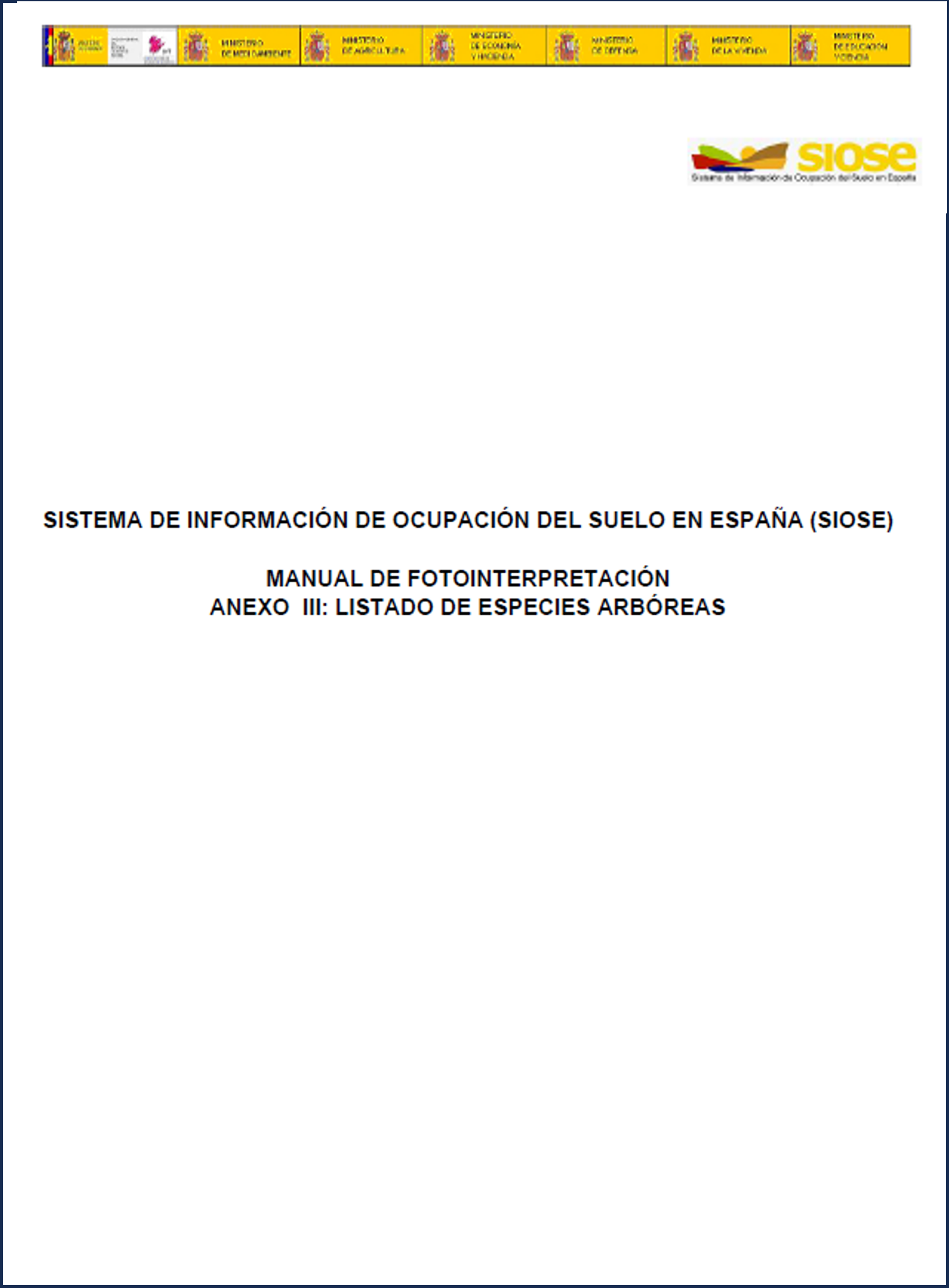 SIOSE-2015. Listado de especies arbóreas