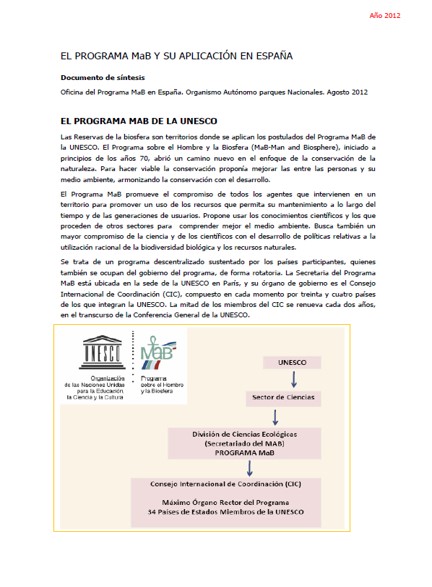 RERB: Informe Reservas de Biosfera, España (2012)