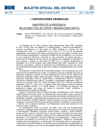 Orden PCM/735/2021, Estrategia Nacional de Infraestructura Verde