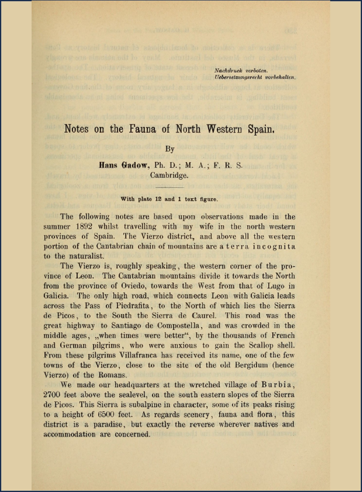 Notes on the Fauna of North Western Spain