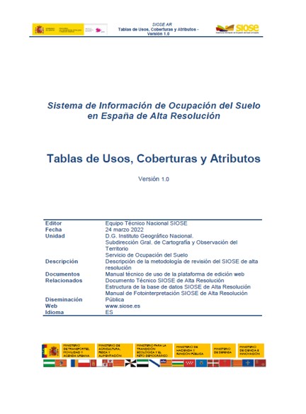 SIOSE-2022: Tablas de usos. v 1.0.