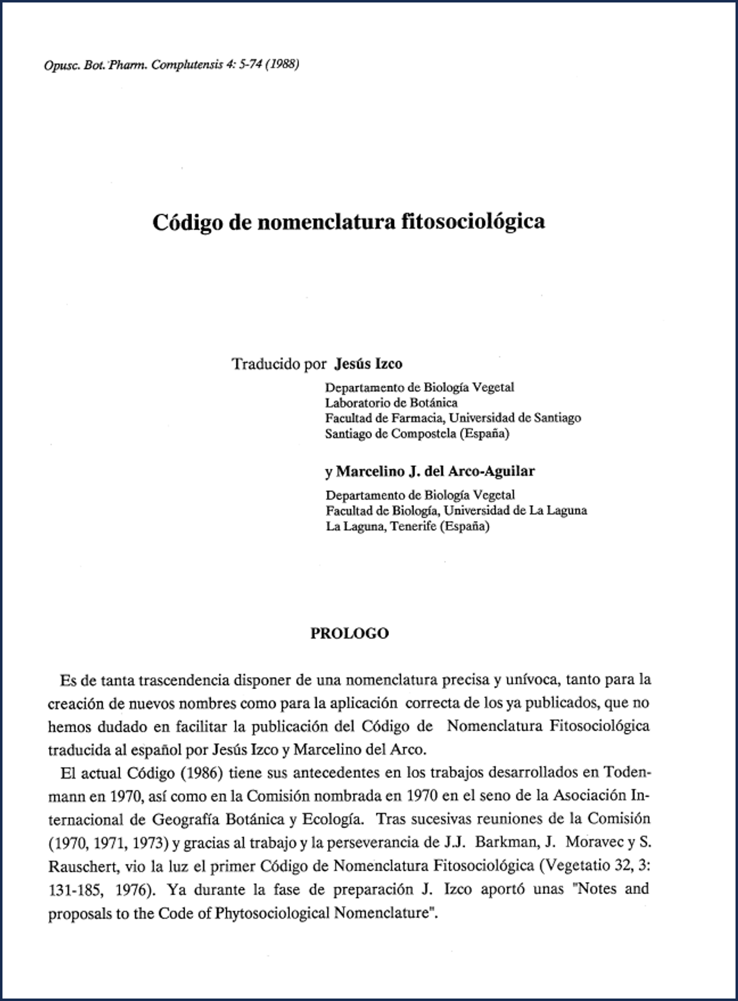 Código de nomenclatura fitosociológica (1988)