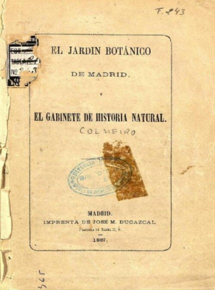 El Jardín Botánico de Madrid y el Gabinete de Historia Natural
