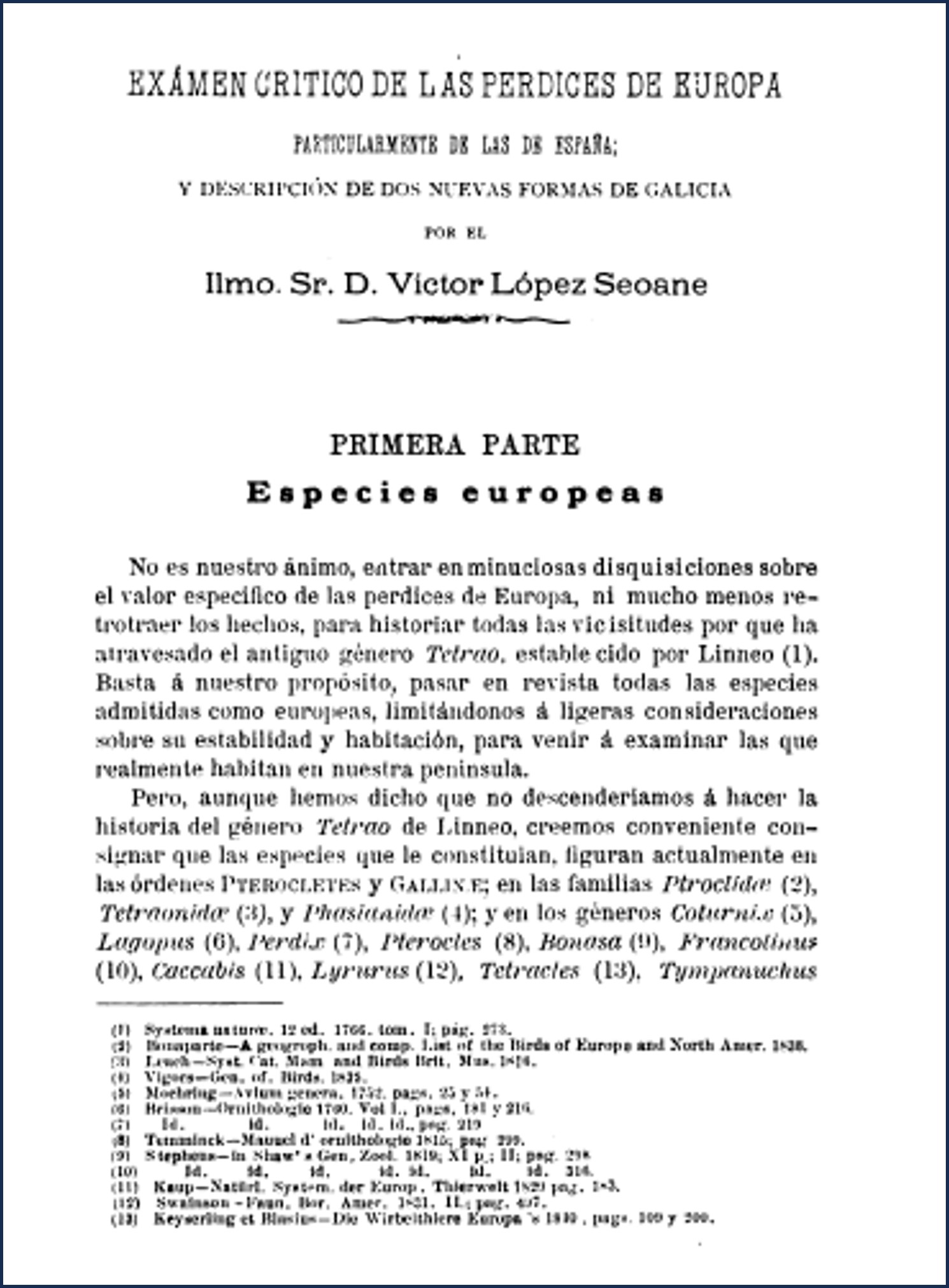 Ensayo crítico sobre las perdices en Europa
