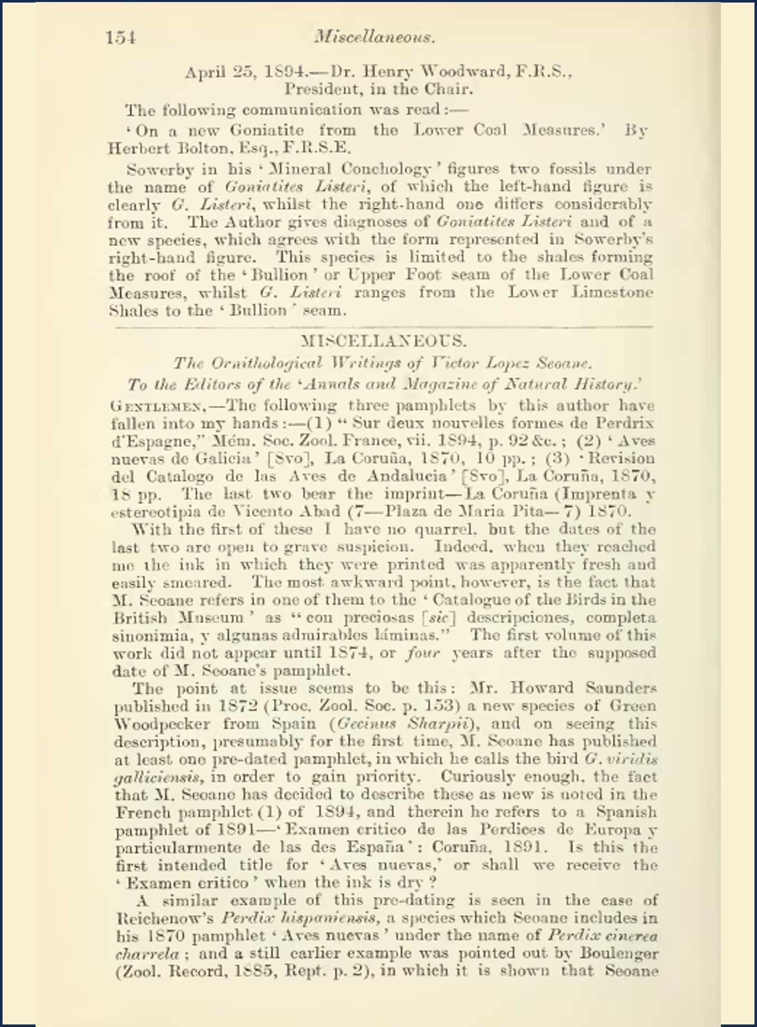 The ornithological writings of Victor Lopez Seoane