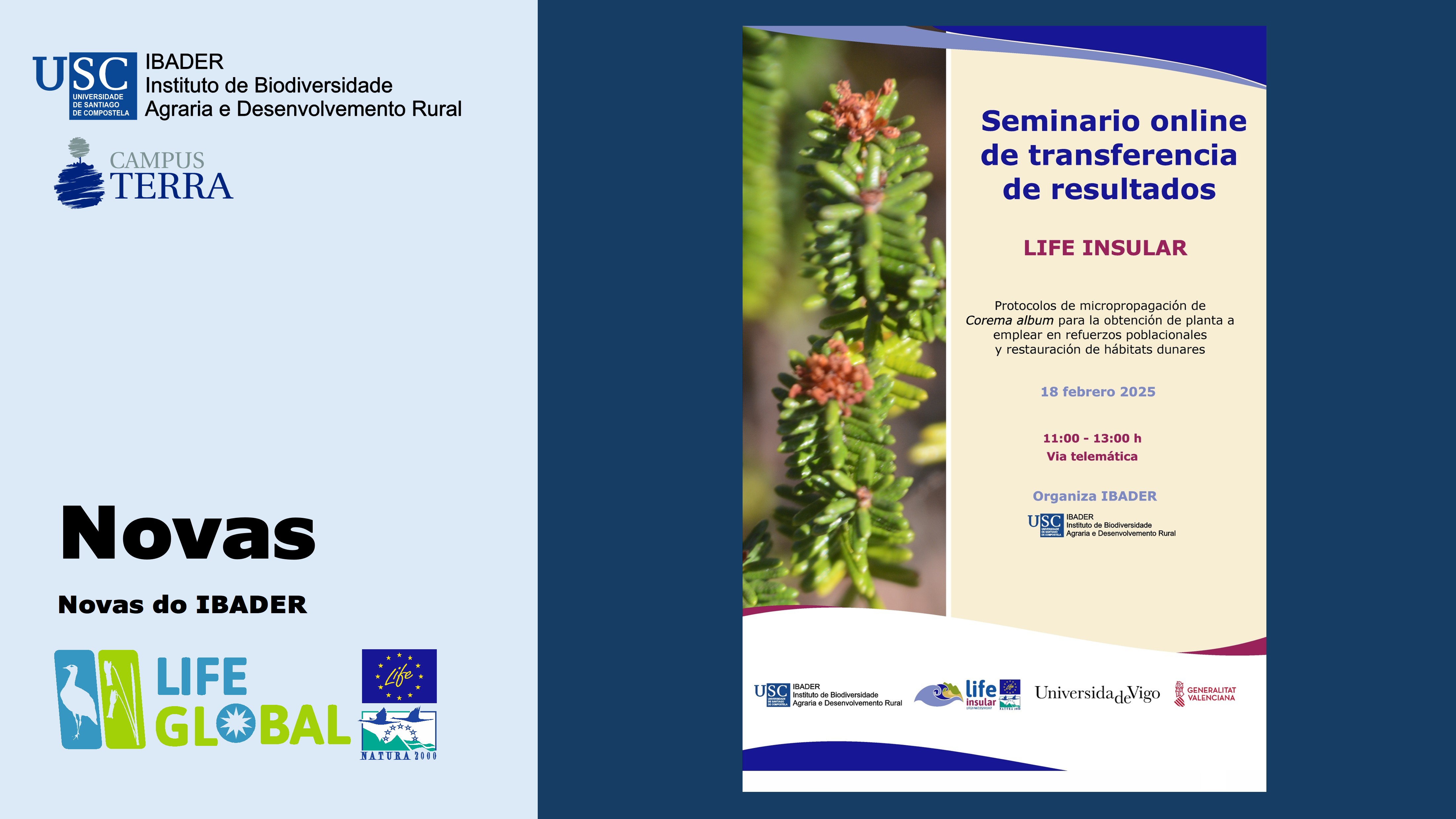 2025/02/13: O IBADER Organiza Seminario de transferencia de resultados da obtención de planta de Corema album para o LIFE INSULAR