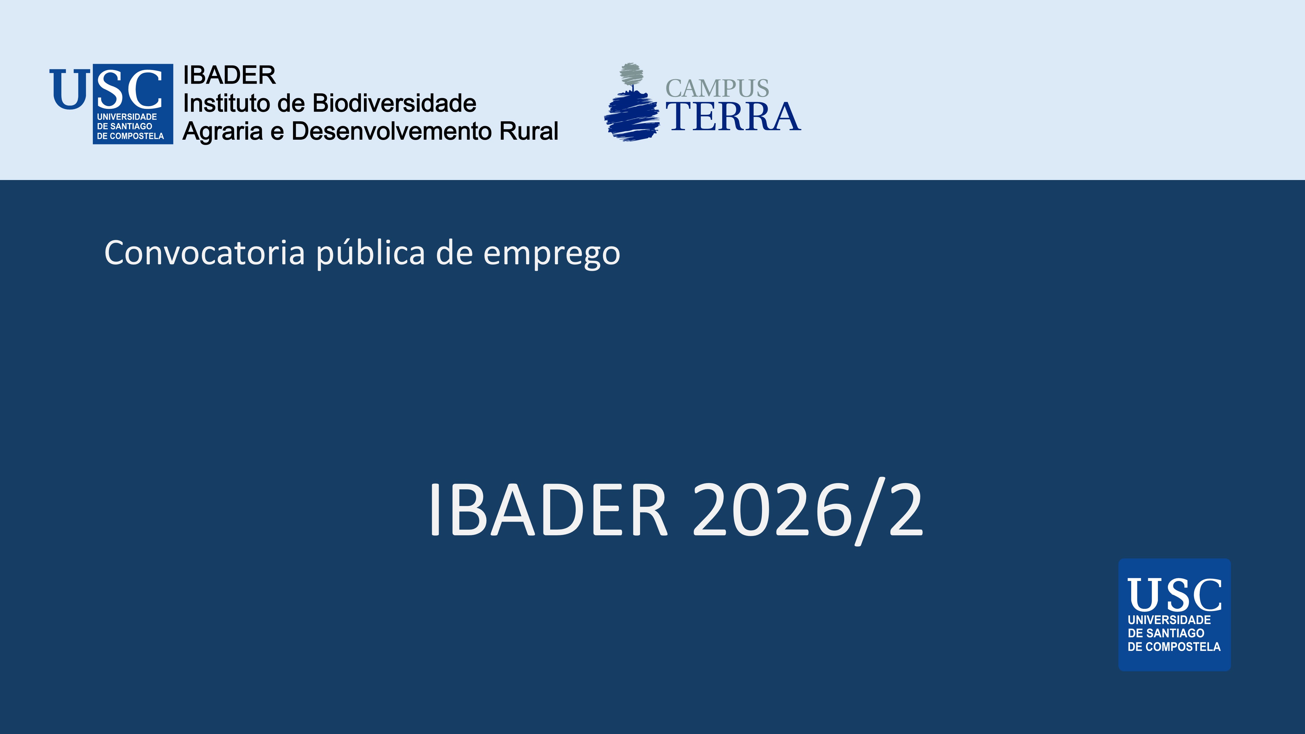 2026/02/25. Convocatoria IBADER 2026/02, para a Contratación de Persoal Investigador e de Apoio á Investigación 