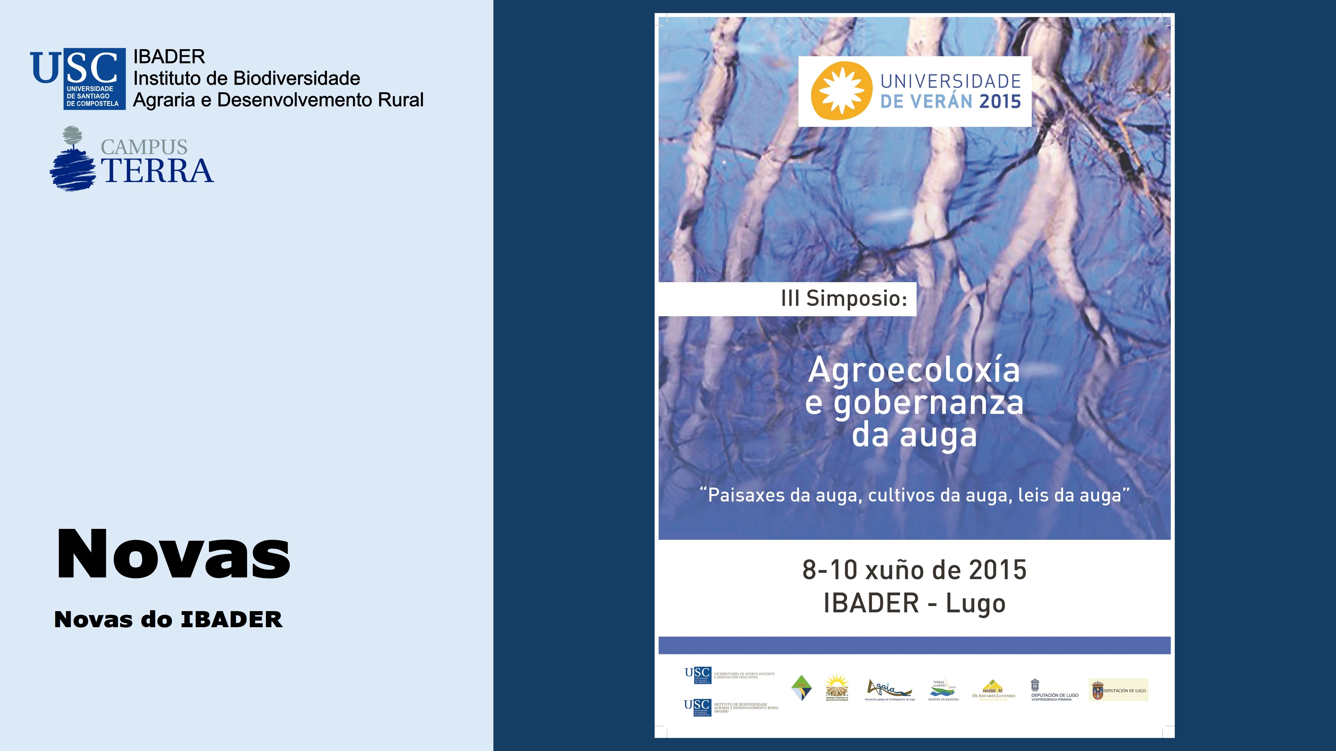 2015/05/01: Curso de Veran: Paisaxes da auga, cultivos da auga, leis da auga