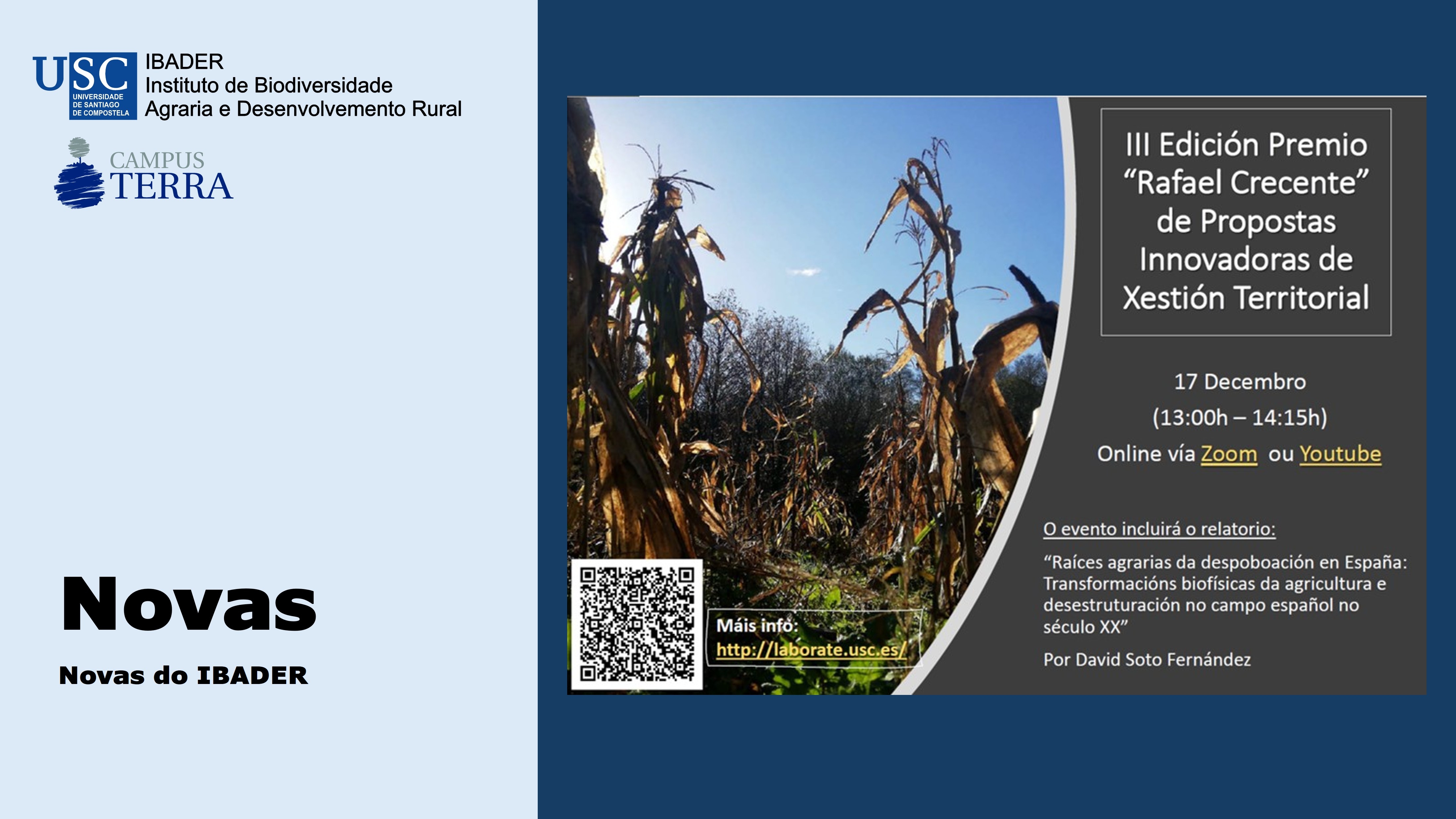 2020/12/17: Acto de entrega da 3 Edición do Premio Investigación: Rafael Crecente Maseda