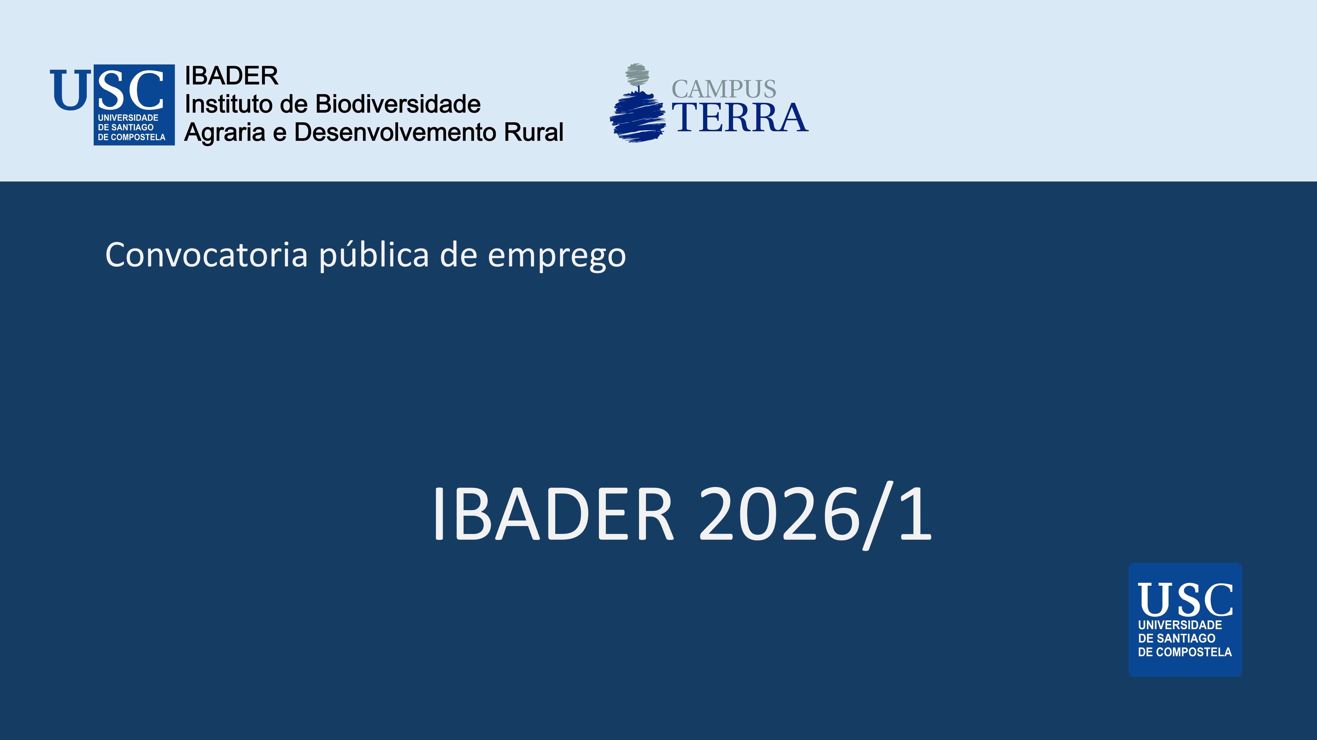 2026/02/13. Convocatoria IBADER 2026/01, para a Contratación de Persoal Investigador e de Apoio á Investigación 