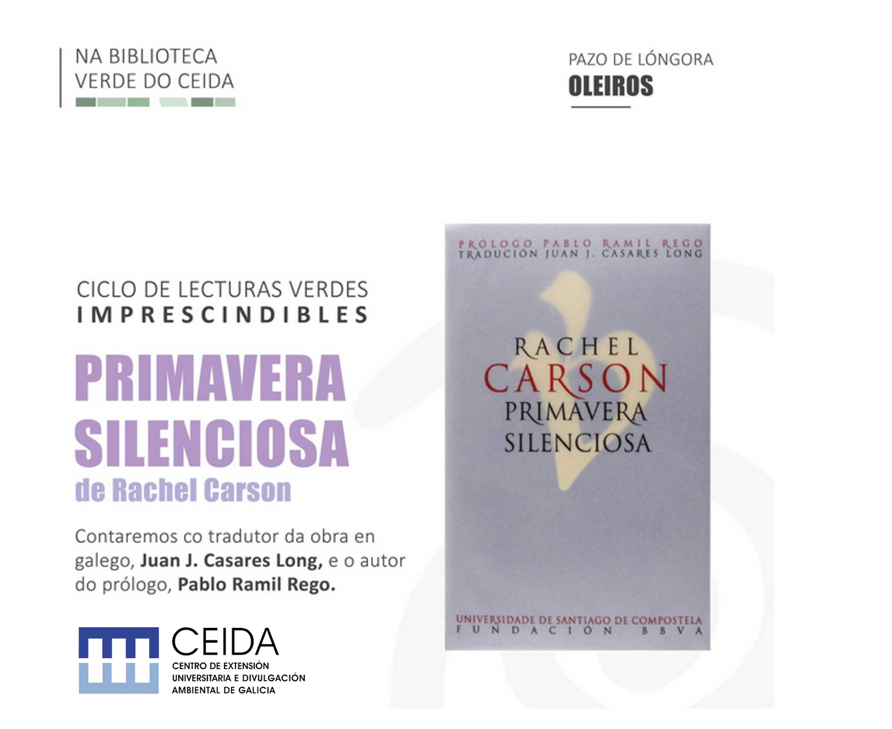 16/04/2025: O CEIDA organiza: Lecturas verdes imprescindibles: coloquio entorno a ‘Primavera silenciosa’ de Rachel Carson